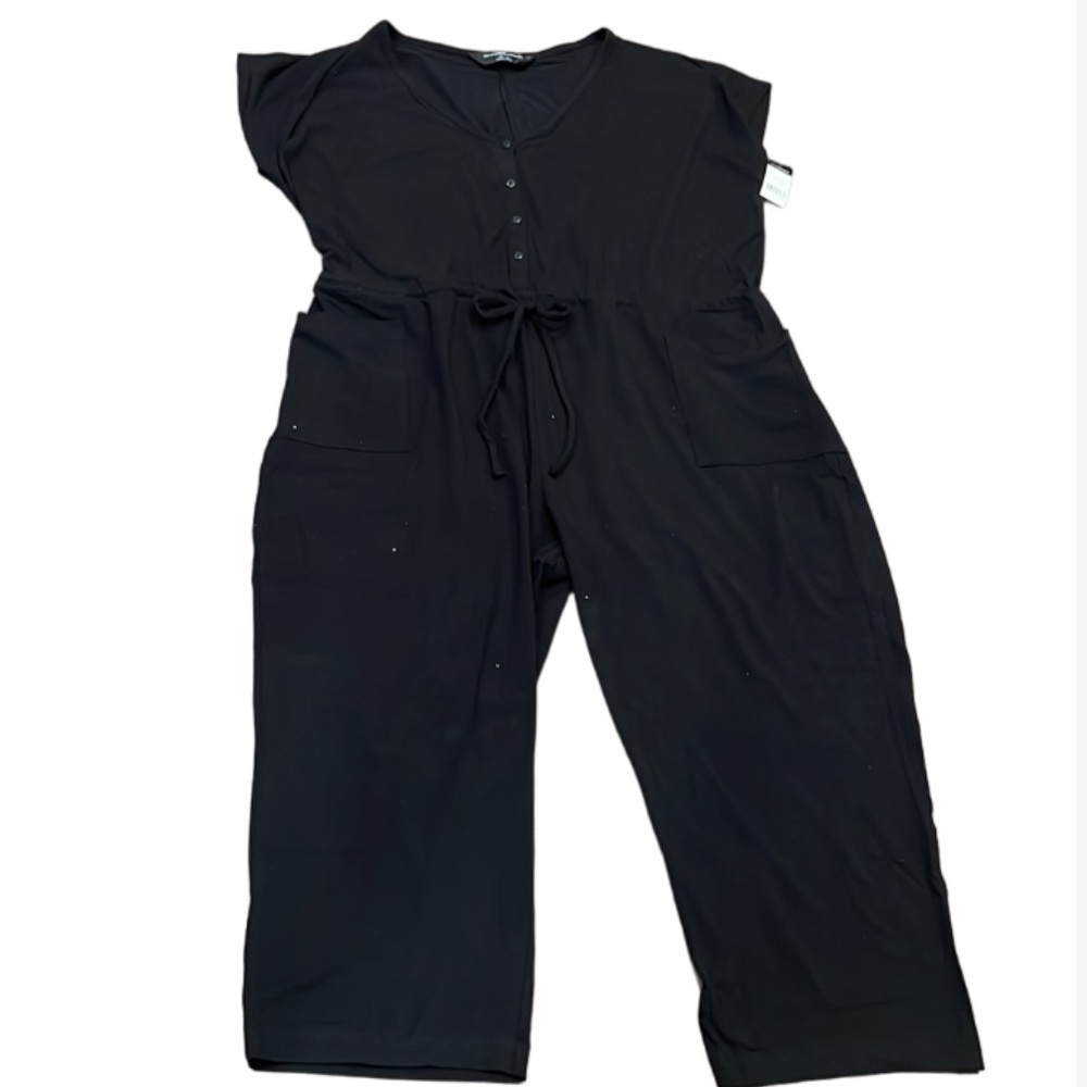NWT Norma Kamali Black/Sparkly Jumpsuit, Pockets, XXL, Cap Sleeves